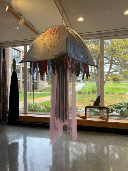 Jellyfish made from a tent and other recycled materials